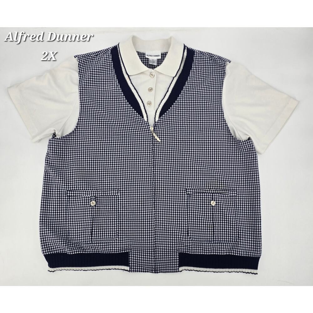 Alfred Dunner Women’s 2X Top – Gingham Layered Polo Style - 2X